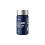 A dark blue bottle of NexAge Advanced Liver Support+ dietary supplement with a metallic silver cap, shown on a plain white background.