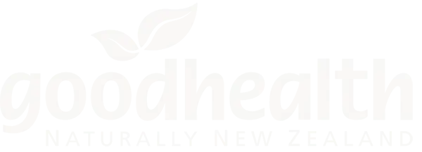 A faint light gray logo on a white background with the word 'goodhealth' and smaller text 'NATURALLY NEW ZEALAND' beneath it.